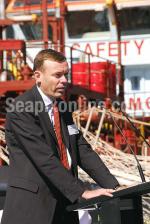 ID 5834 AWANUIA (2009/2747gt/IMO 9458042) - Klaus Nyborg, Deputy CEO of Pacific Basin Shipping, addresses guests at the AWANUIA naming ceremony, in Auckland.